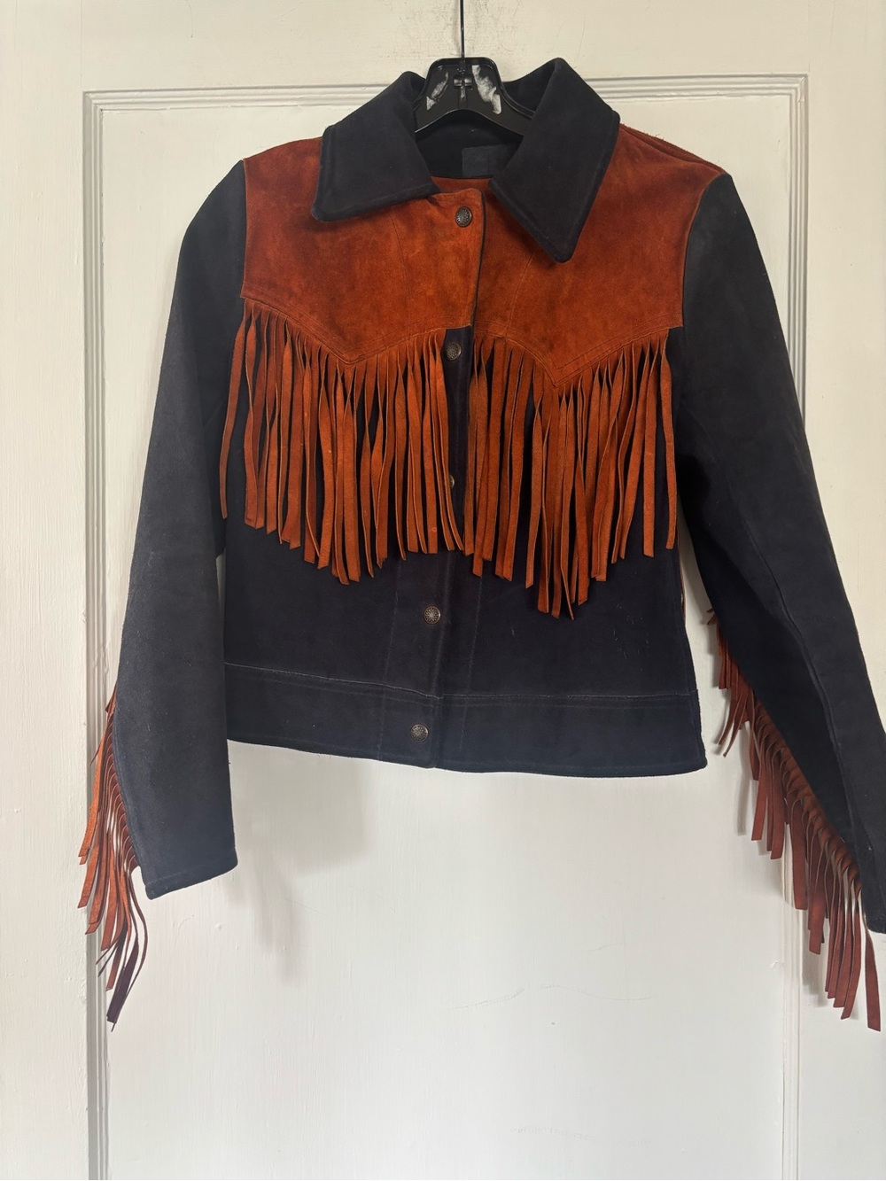 Vintage Black and Rust Suede Fringe Jacket